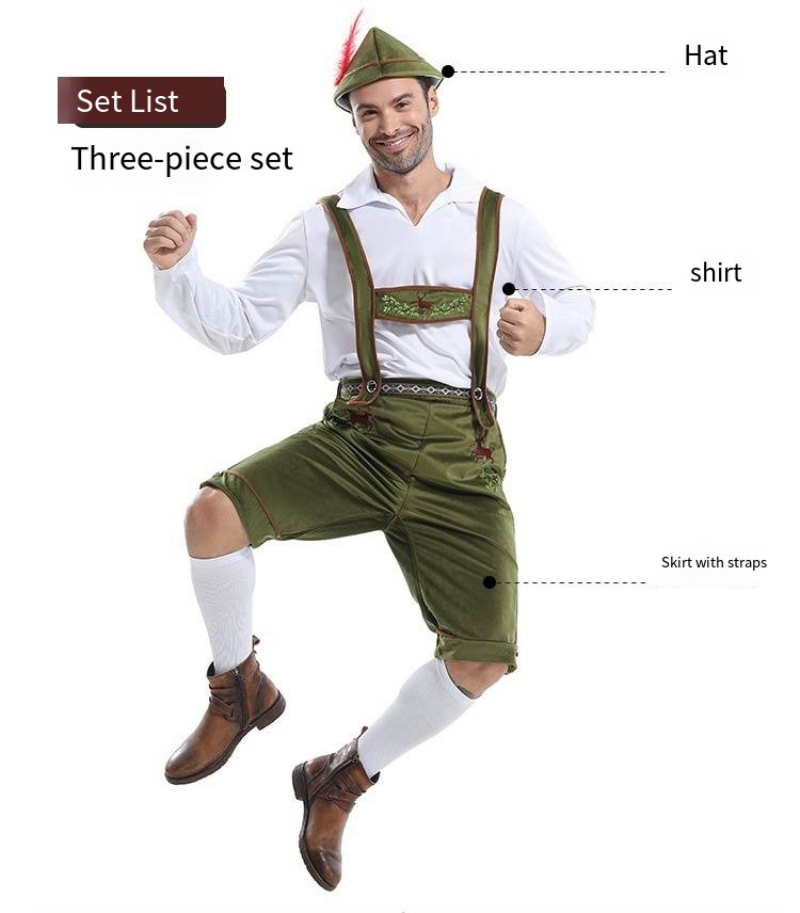 Mens Traditional Oktoberfest Lederhosen Costume Set Bavarian Cultural Outfit